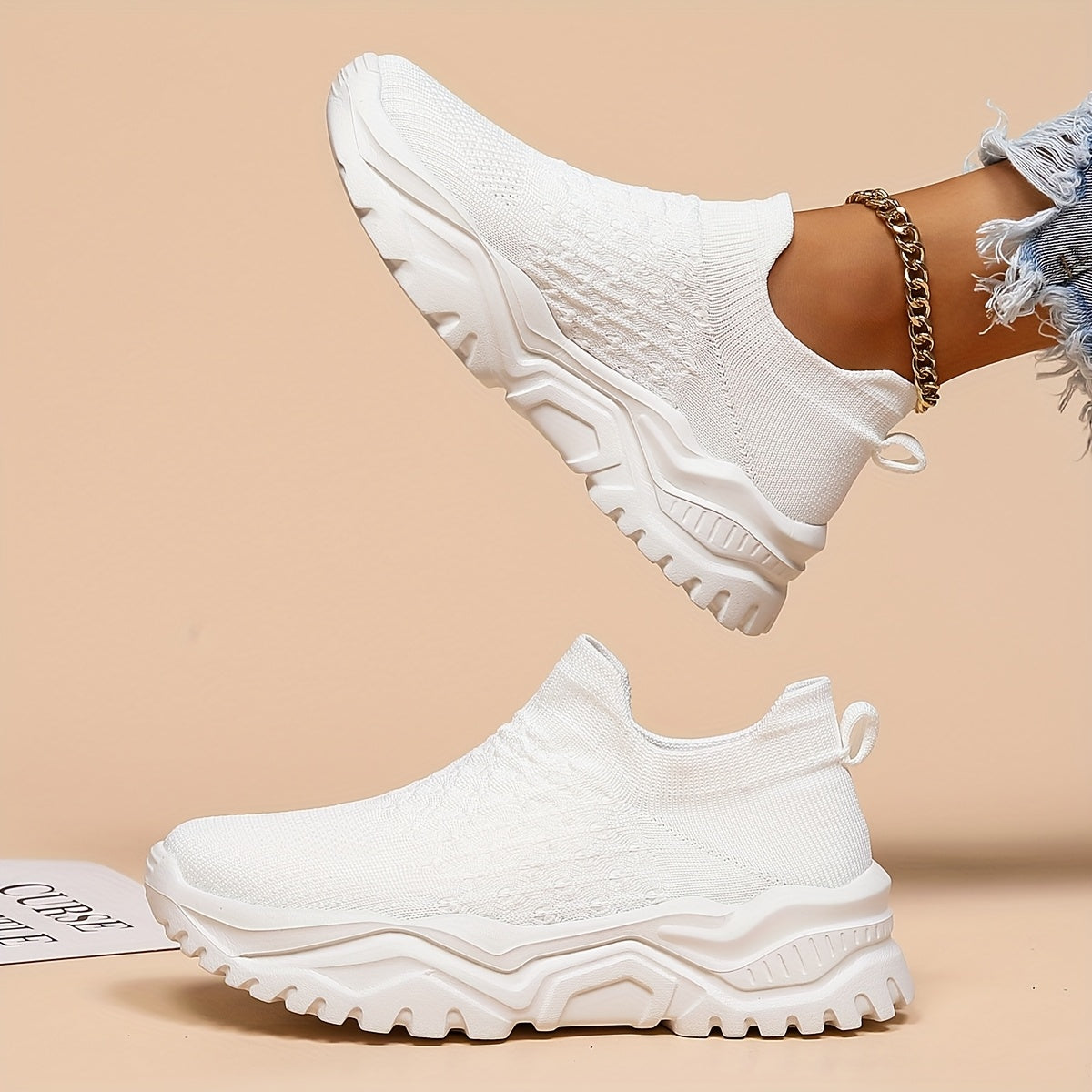 Women Breathable Mesh Slip-On Sneakers White Casual Sports Shoes