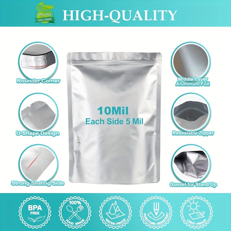 Set of 100 Mylar Food Storage Bags 3 Sizes Resealable Heat Sealable