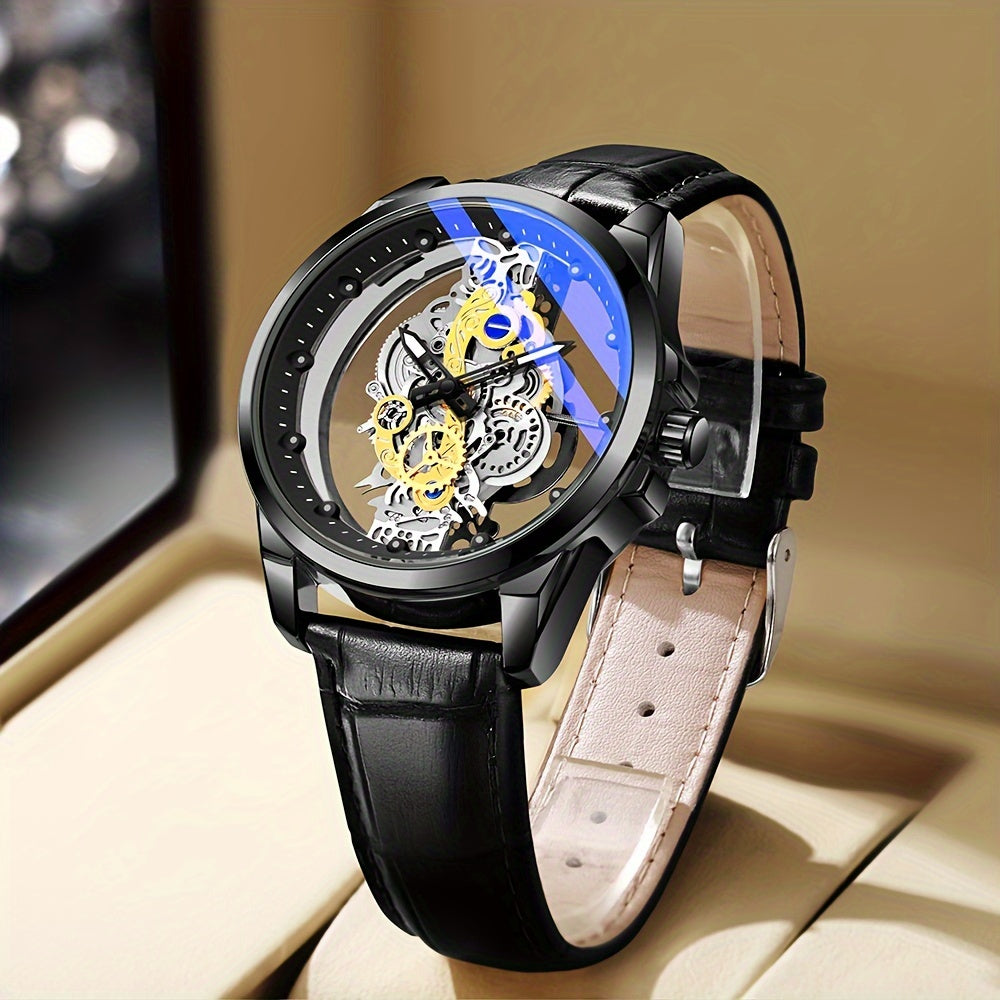 Men's Steel Band Watch with Luminous Openwork Sheer Bottom Quartz Watch Gift
