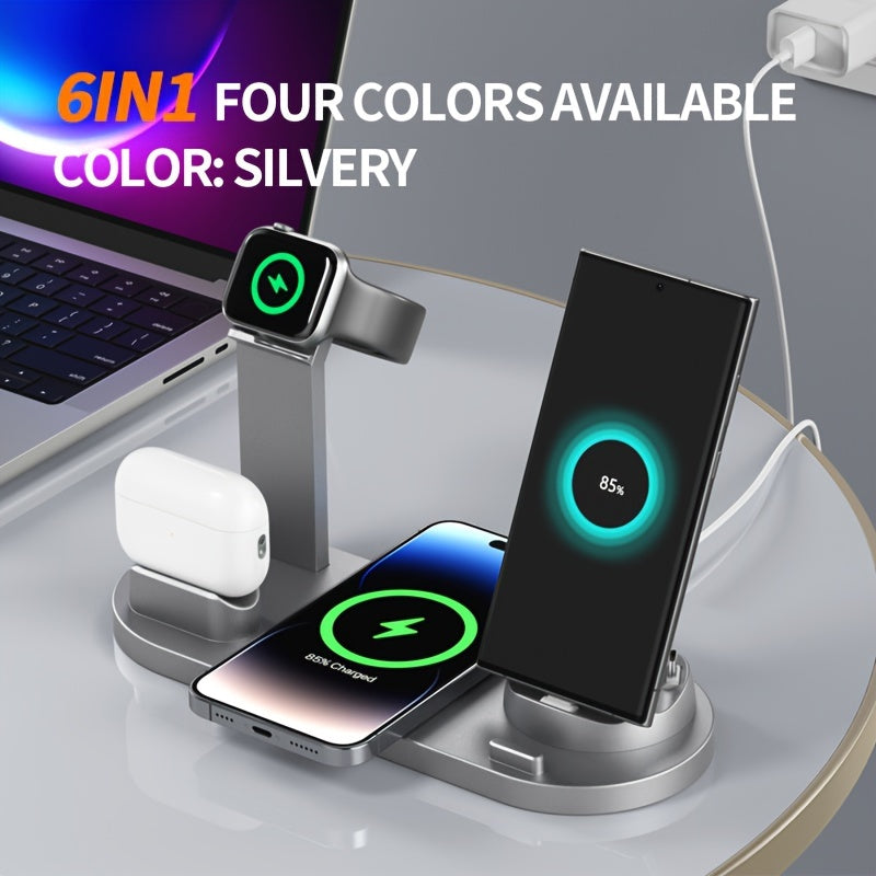 Wireless Charging Station 6-in-1 Fast Wireless Charger for iPhone, Samsung, Android, AirPods, Smartwatch