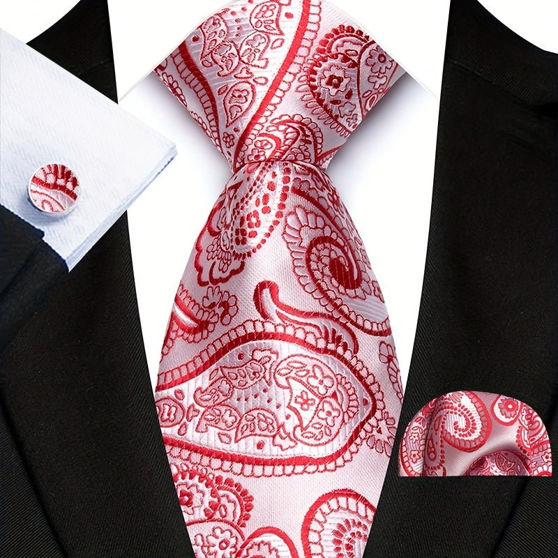 Men's Accessories Set Polyester Paisley Tie Pocket Square Cufflinks