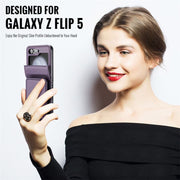 Leather Phone Case for Samsung Z Flip6 and Z Flip5 with Card Slot Drop Protection