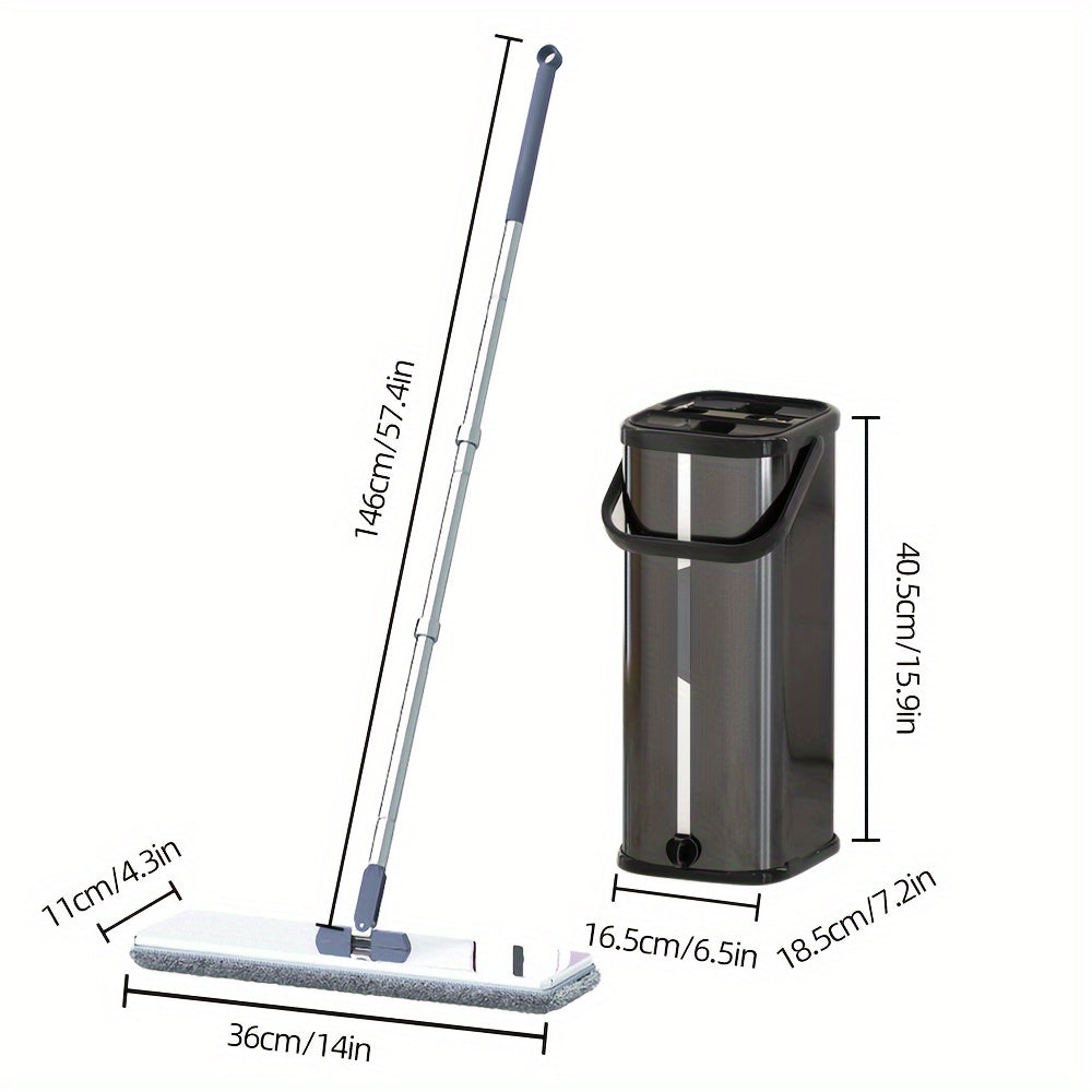 Stainless Steel Flat Mop and Bucket Set with Microfiber Head for Dry Wet Cleaning