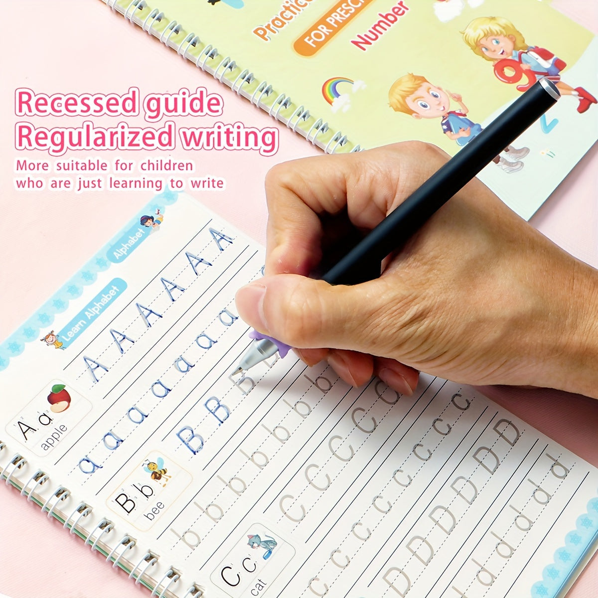 Children's Practice Copybooks Set with Reusable 3D Groove Writing Pad for Kids Ages 3-6