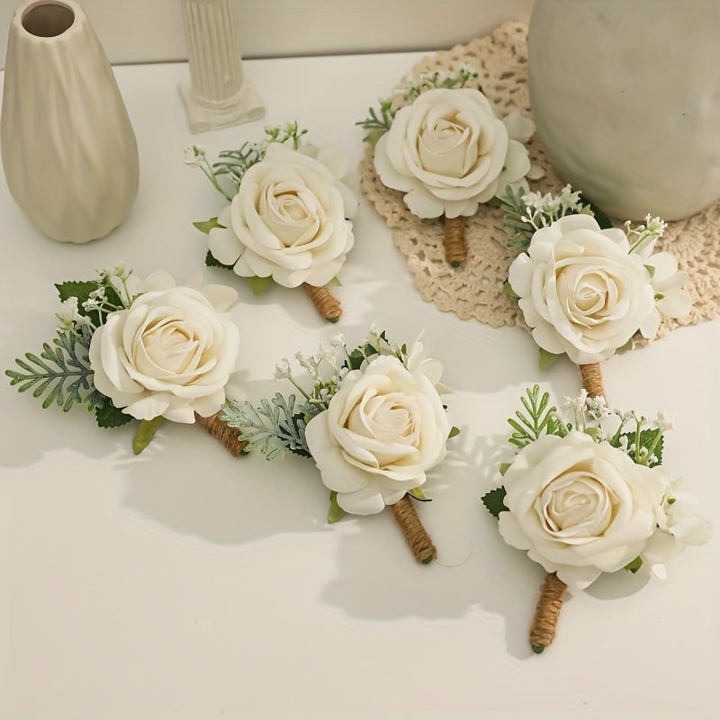 White Artificial Rose Corsage for Weddings and Formal Events