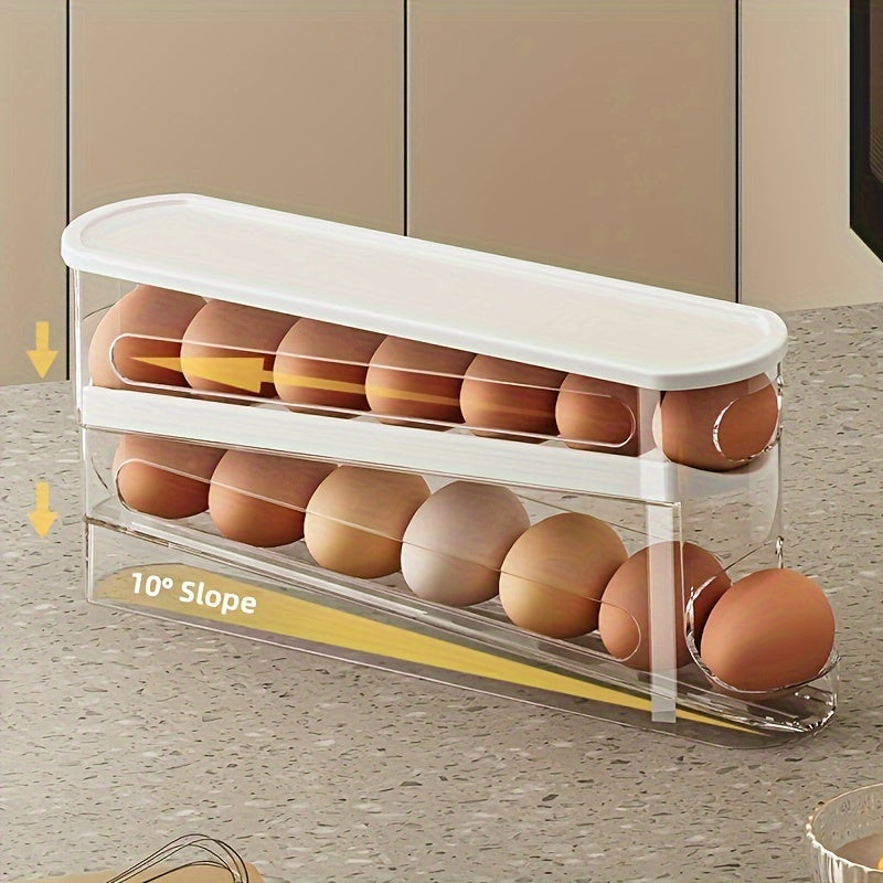 Plastic Egg Storage Box with Lid and Side Door Organizer for Refrigerator Space Saving
