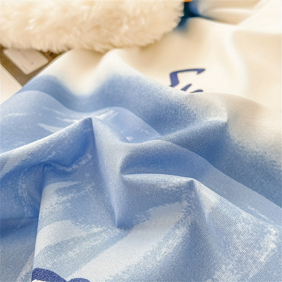 To'rt Fasl Yengil Bej Rangli Printli Sevgi Ayig'i Fleece To'plami: 1 Qoplama, 2 Yostiq Qopqog'i, 1 Takt. Yumshoq, Havo O'tkazuvchi, Oddiy, Nafis, Mashinada Yuvish Mumkin.