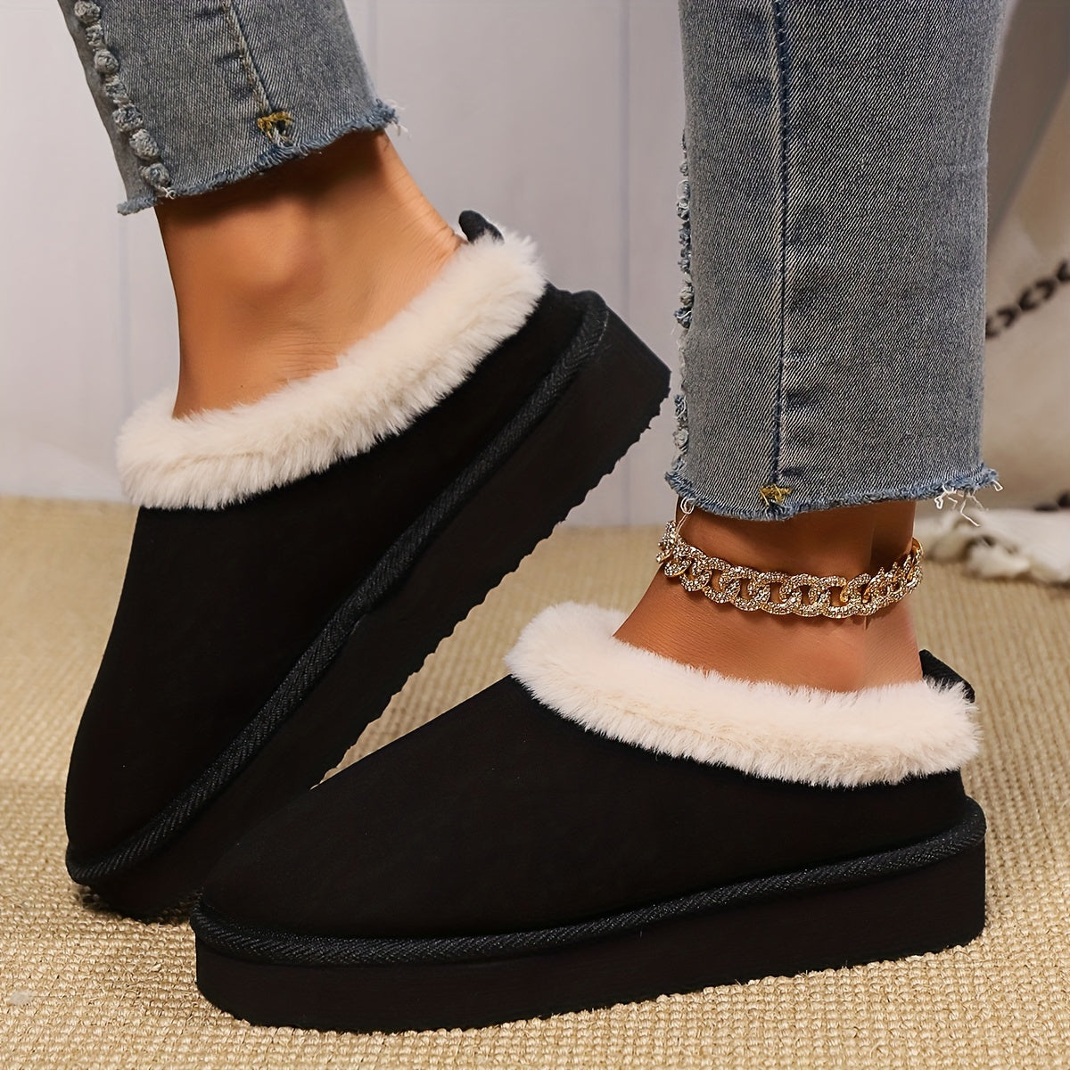 Ayollar uchun mo'ljallangan, plüsh bilan qoplangan qishki chanoq, issiq, ichki va tashqi foydalanish uchun, yopiladigan, qora, kulrang, bej.