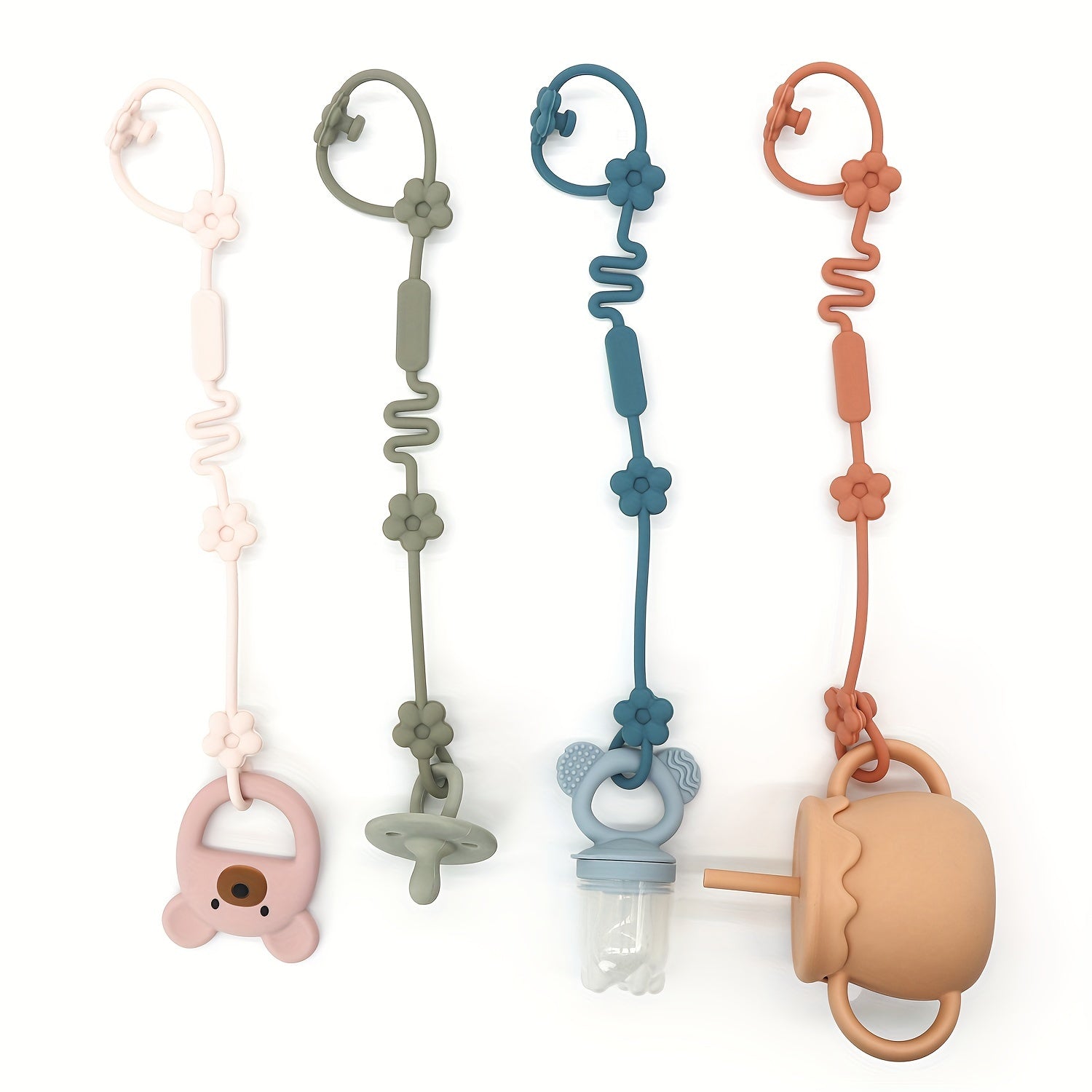 Baby Pacifier Clip Silicone Flower Design Adjustable for 0-3 Years