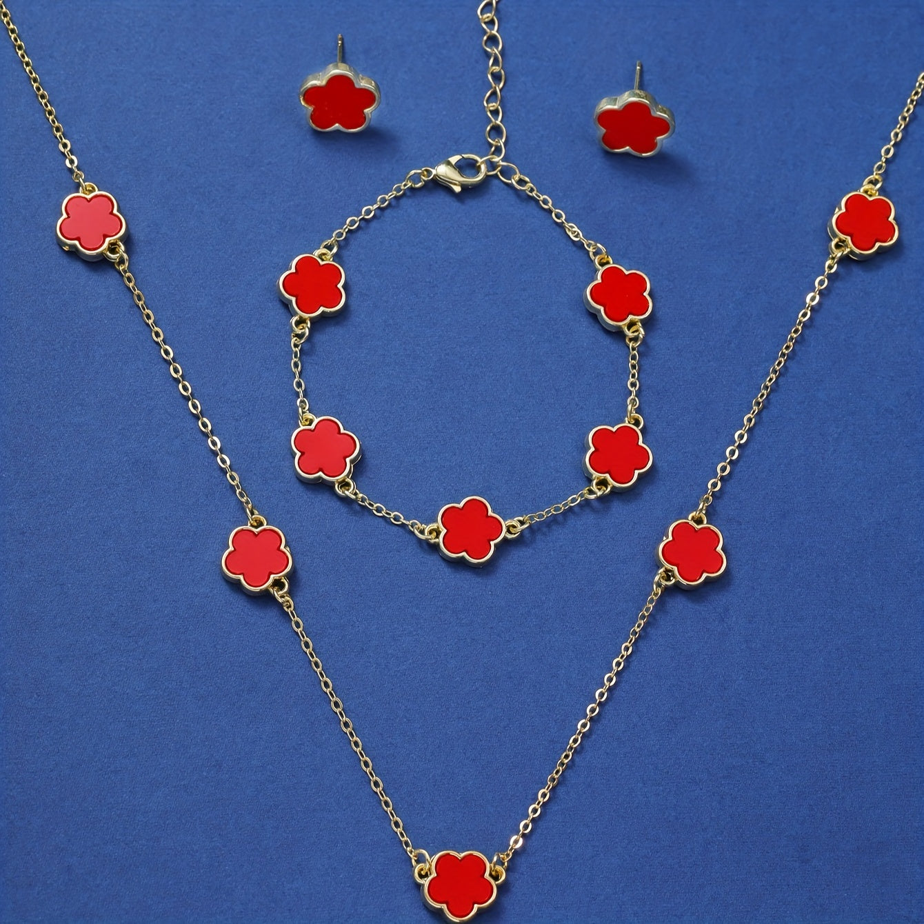 Медный ювелирный набор из 4 предметов с цветочным дизайном: ожерелье, серьги, браслет для повседневной носки, подарок