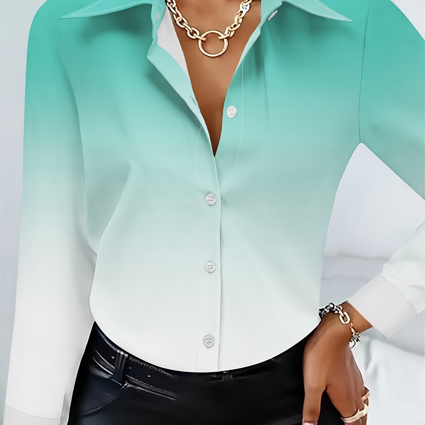 Women's Plus Size Ombre Print Shirt Casual Button-Up Polyester All-Season