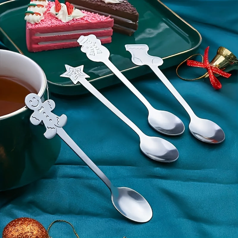 8-Piece Stainless Steel Mini Spoon Set with Holiday Designs for Tea Coffee Desserts