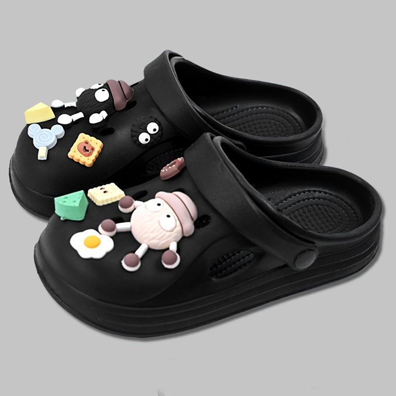 Chanclas beige de EVA con charms de comida y dibujos animados, slip-on, sandalias cómodas para todas las estaciones