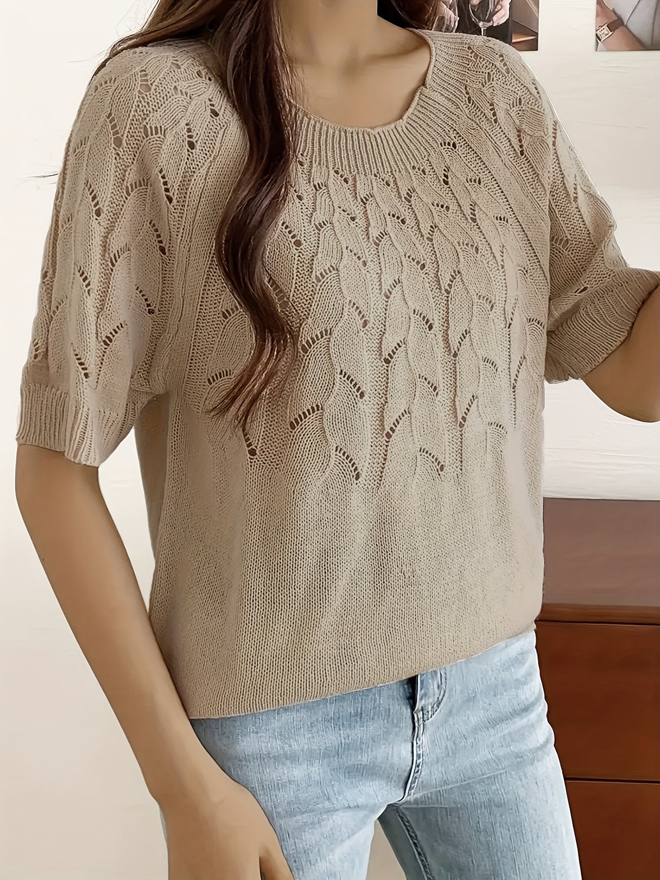 Plus Size Women's Lightweight Sweater Short Sleeve Round Neck Casual Formal