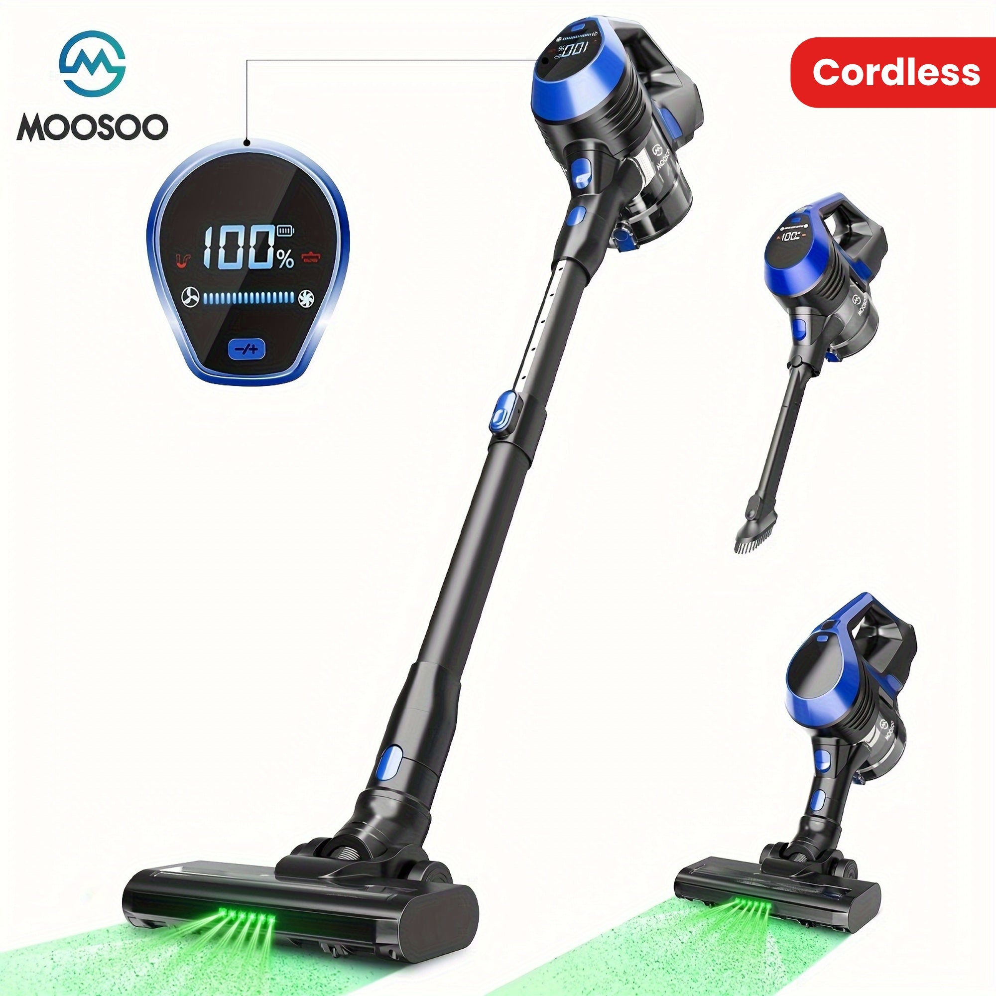 Qayrilmas tayoqcha changyutgich 6-in-1 yuqori tortish kuchi LED displey bilan qattiq pol va hayvonlar tuklari uchun