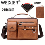 Shoulder Bag Set Includes Satchel Casual Bag and Card Holder Wallet PU Material for Going Out