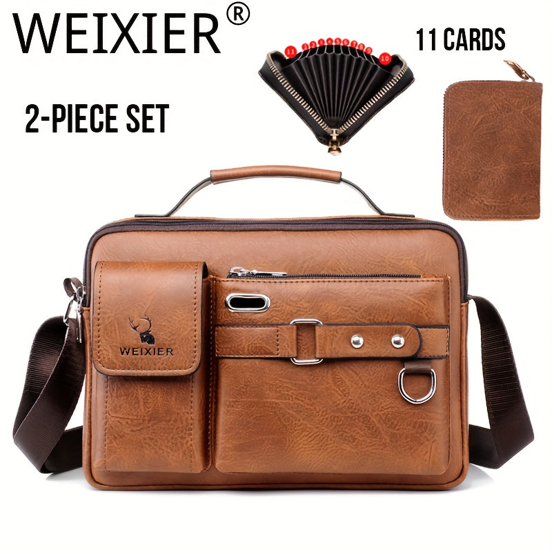 Shoulder Bag Set Includes Satchel Casual Bag and Card Holder Wallet PU Material for Going Out