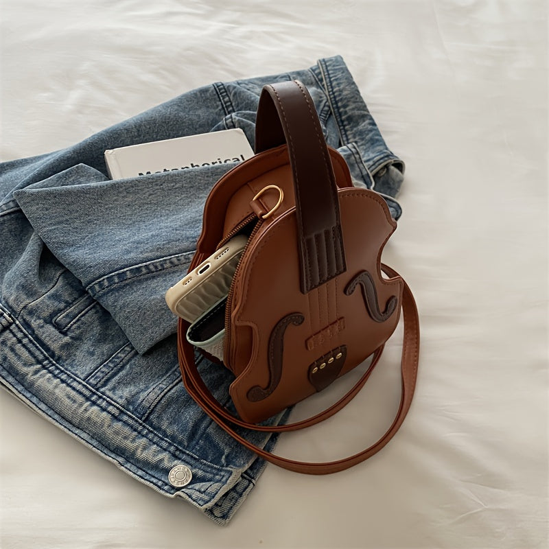 Black and White Violin-Shaped Crossbody Bag for Women with Adjustable Strap