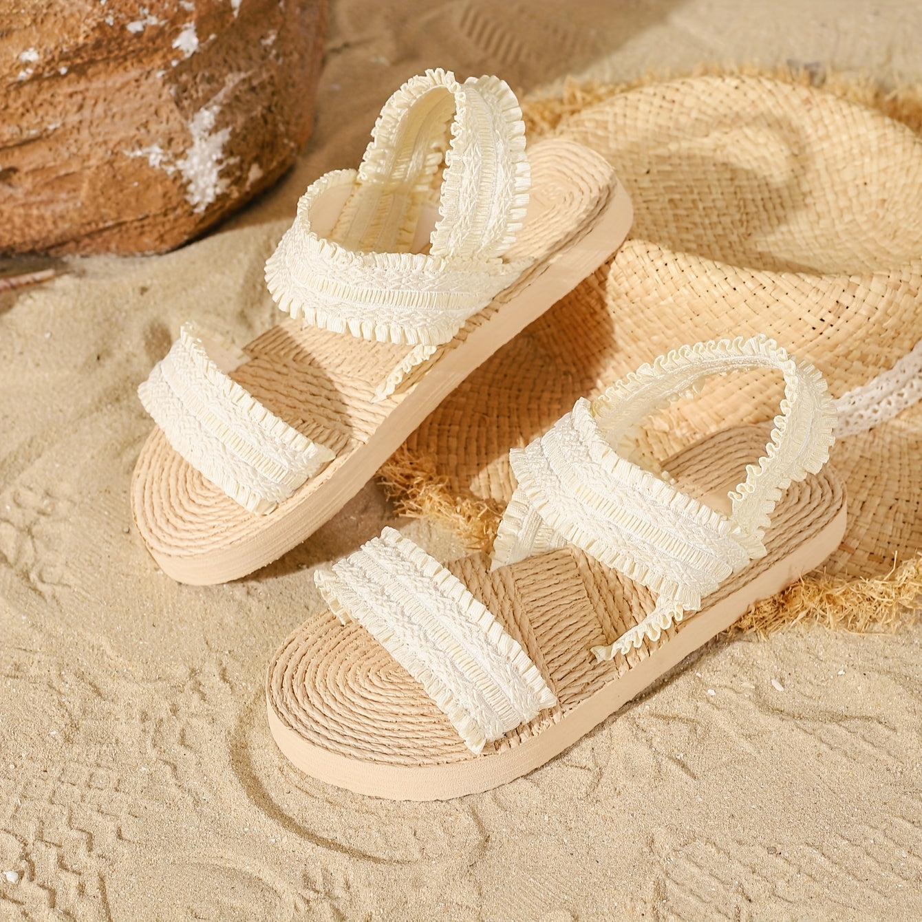 Women's Slip-On Sandals Breathable Fabric Open-Toe Flat Vacation Shoes