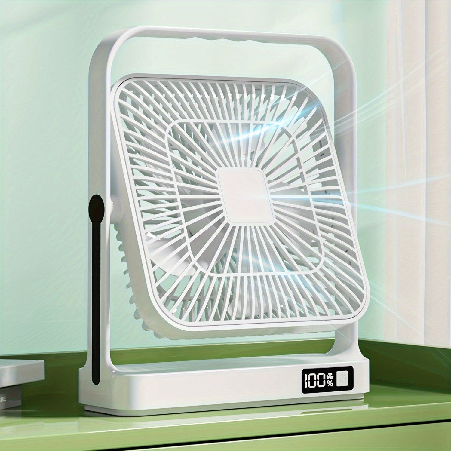 8 dyuymli portativ USB qayta zaryadlanuvchi stol ventilyatori, 5 tezlik, 360° aylanma