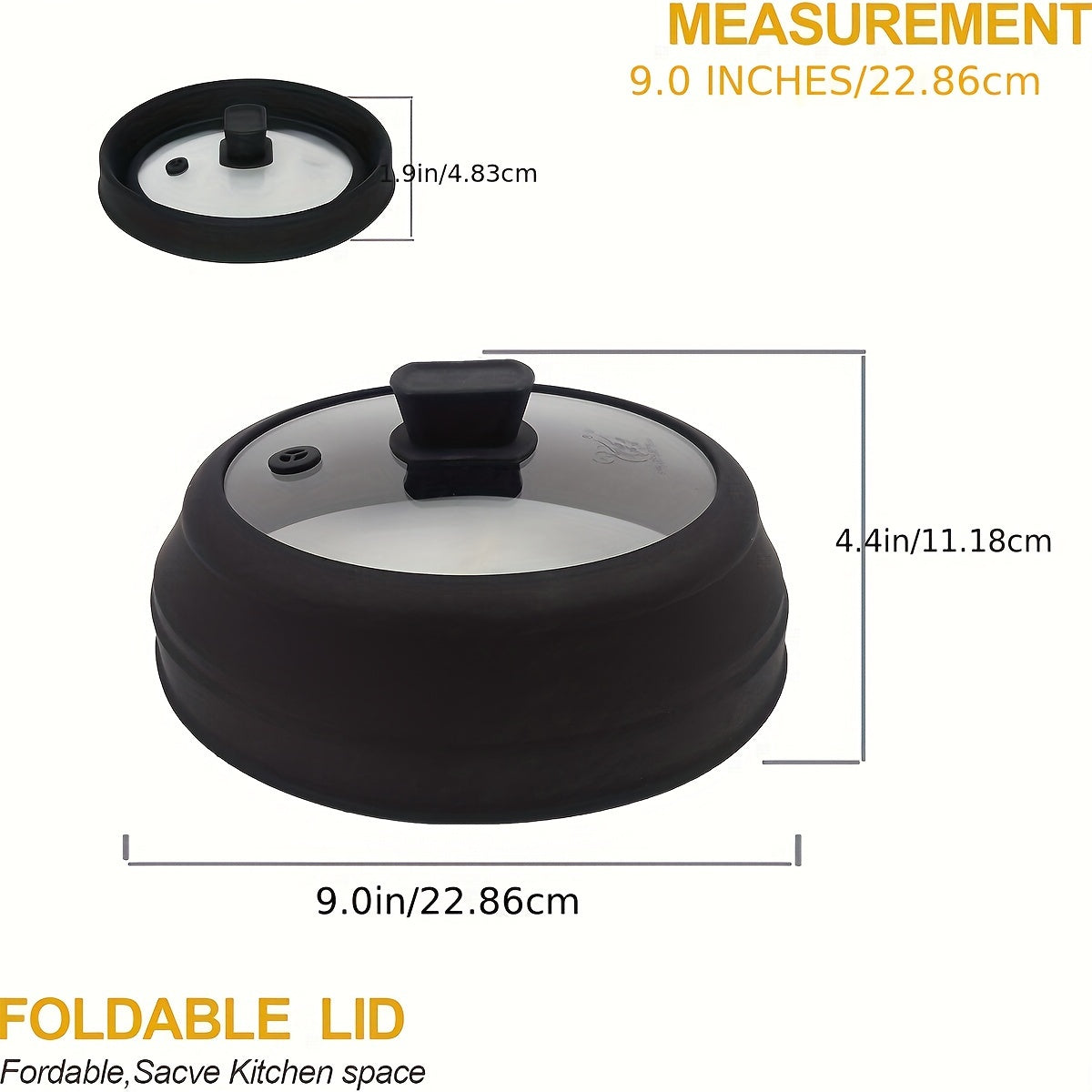 Glass Microwave Cover 22.86cm Foldable Silicone Food Splash Guard BPA Free 1pc