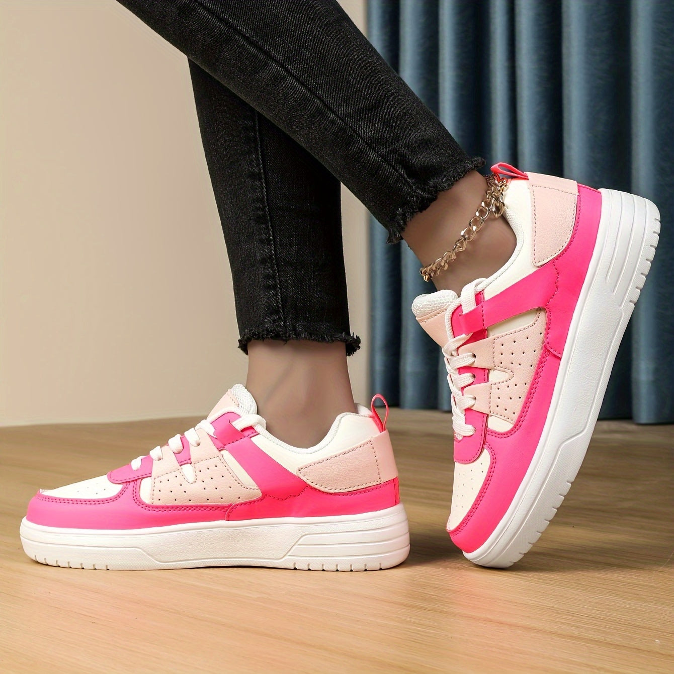 Women's Two-Tone Low-Top Sneakers Soft Breathable Lightweight Casual