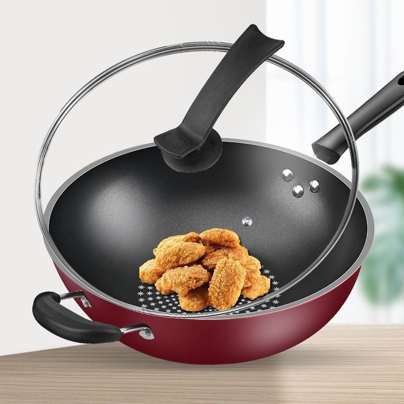Набор посуды с антипригарным покрытием, включающий 12,6-дюймовую сковороду с крышкой, деревянную лопатку и губку для индукционных и газовых плит