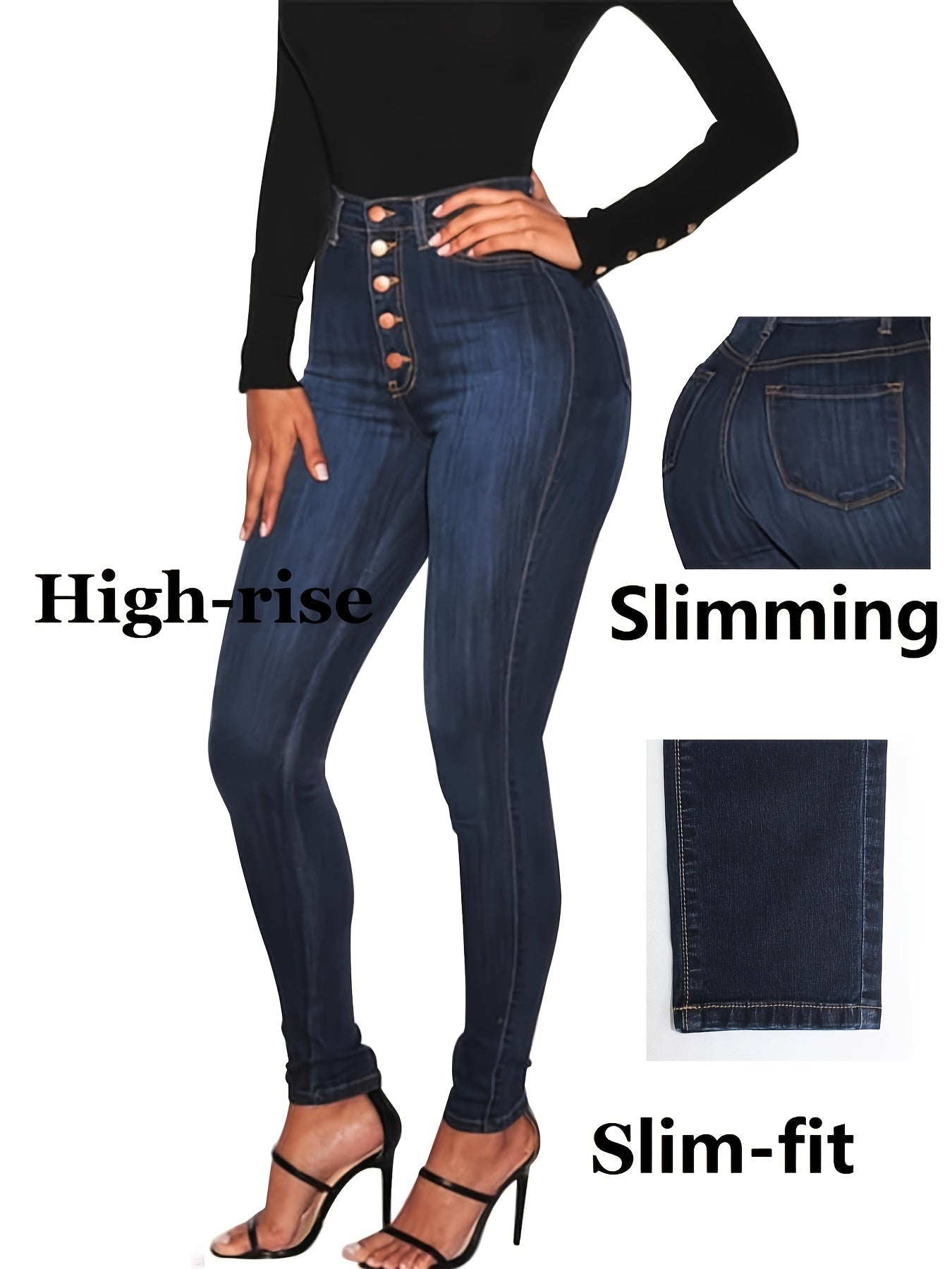 Women's High-Waisted Skinny Jeans Black Stretchy Bootcut Casual