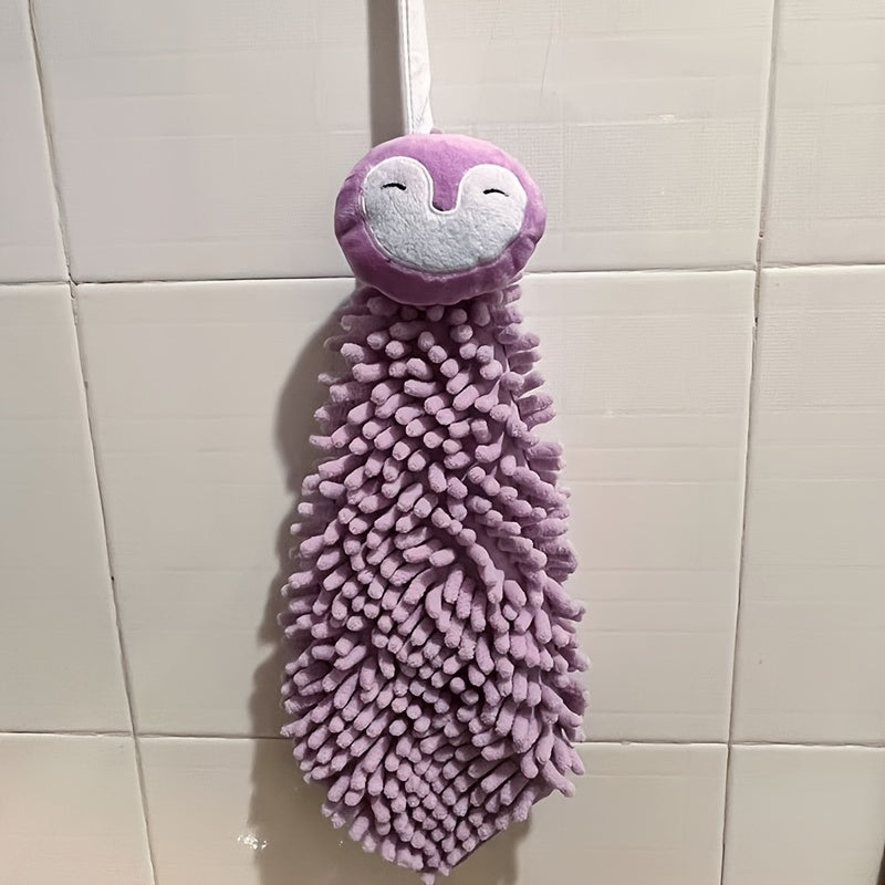 Chenille Bath Towel with Quick-Dry, Cartoon Design, Loop for Bathroom