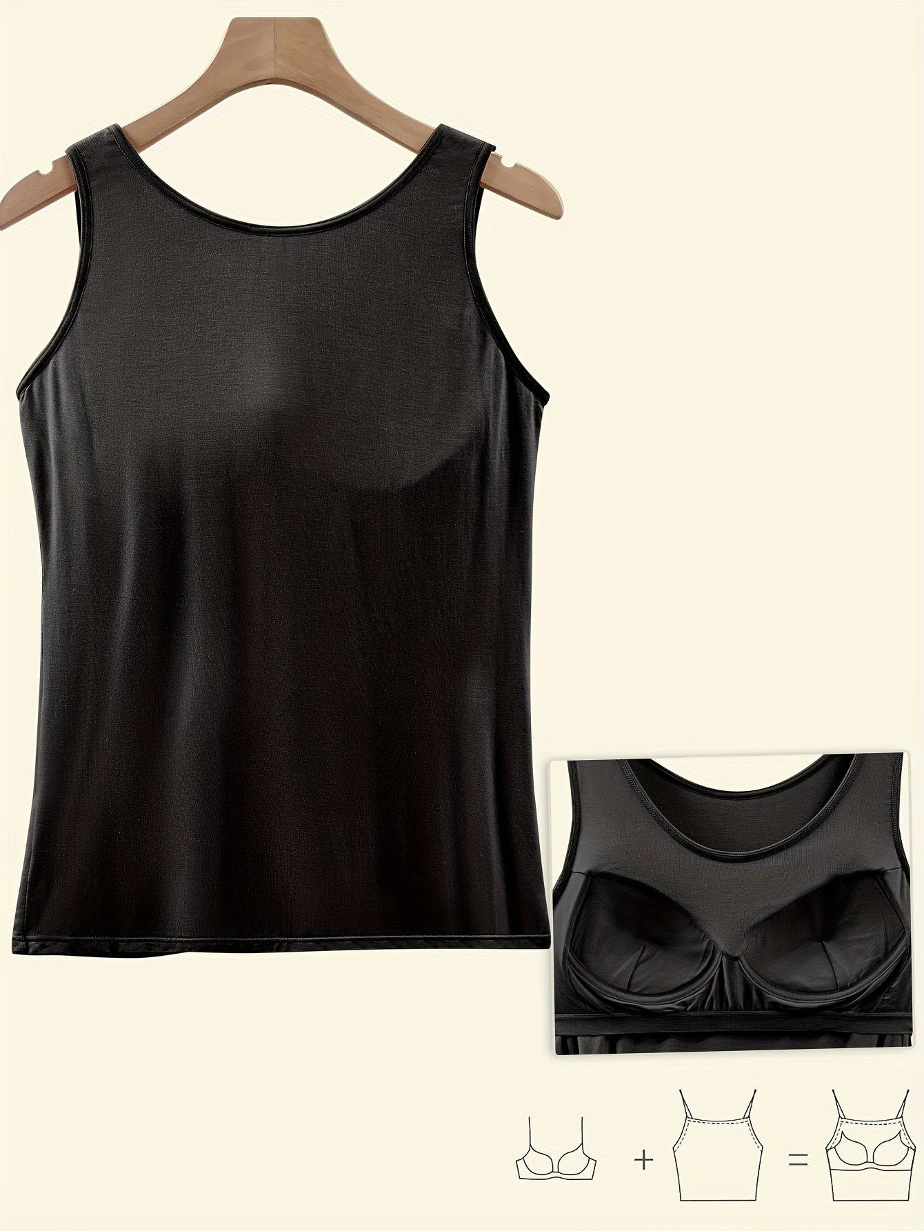 Plus Size Women's V-Neck Tank Tops Pack with Pads Solid Color Sleeveless