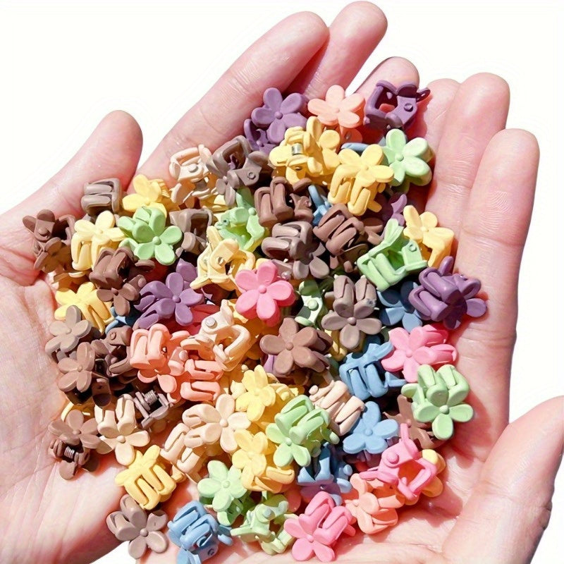 Set of 50 Mini Plastic Flower-Shaped Hair Clips for Girls and Teens