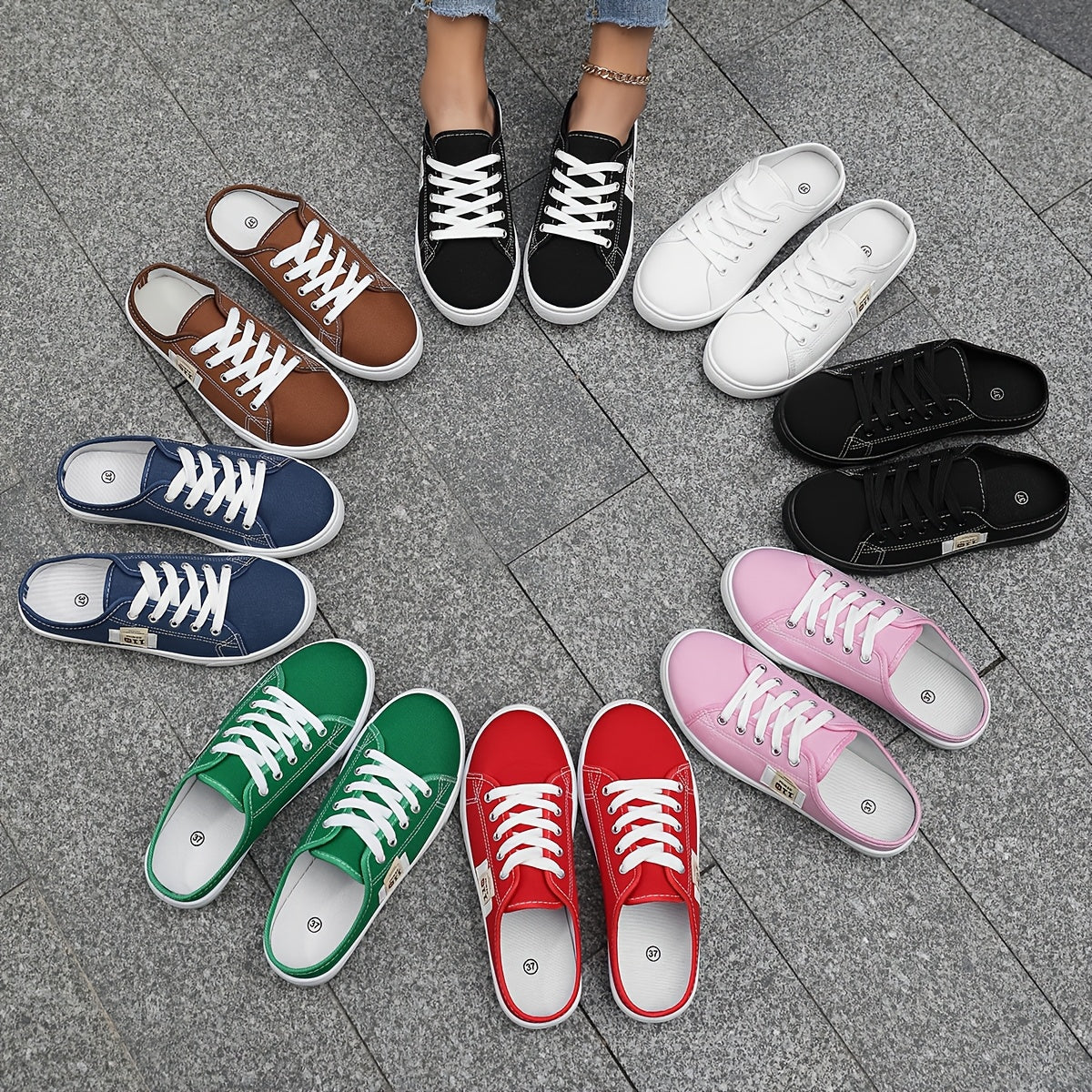 Women's Casual Solid Color Laced Walking Shoes Breathable Fabric Insoles