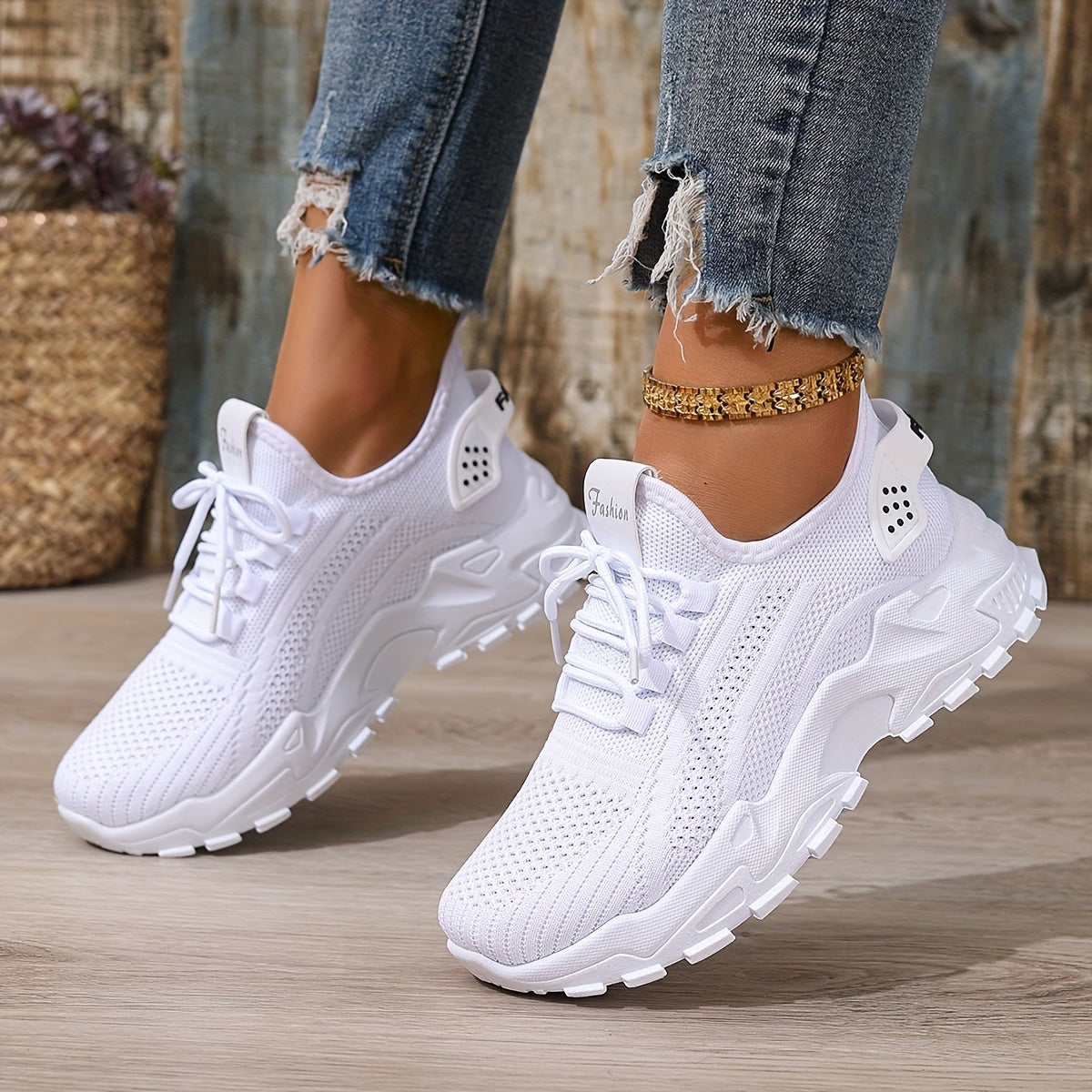 Women's White Mesh Lace Sneakers for Summer Running and Travel