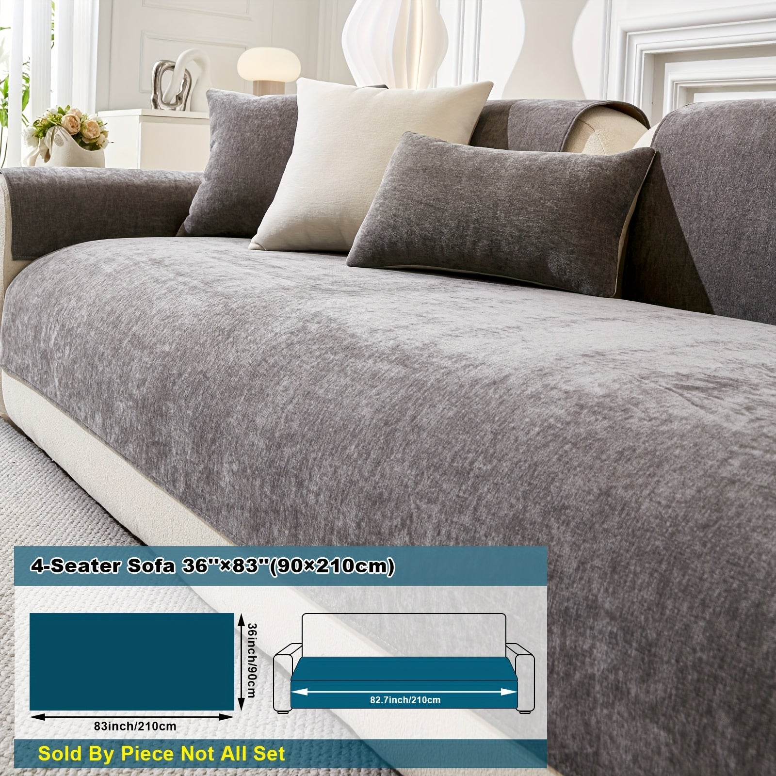 Chenille Sofa Cover Non-Slip Pet-Friendly All Seasons Fits 1-4 Seaters Light Beige