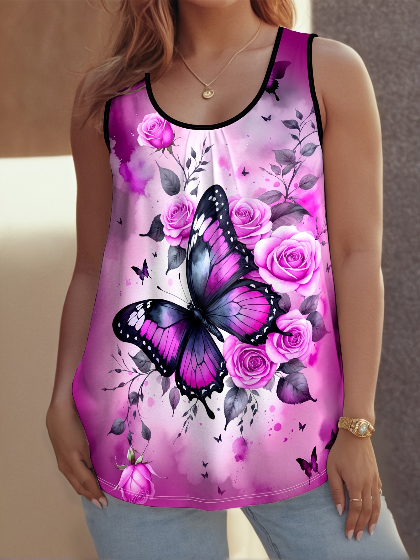 Plus Size Floral Print Tank Top Sleeveless Summer Women’s Clothing
