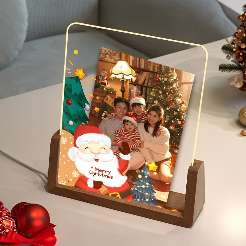 Персонализированная светящаяся акриловая рамка в форме сердца для Рождества - настраиваемое фото, идеальное семейное украшение и персонализированный подарок для близких, подходит для возрастной категории 14+