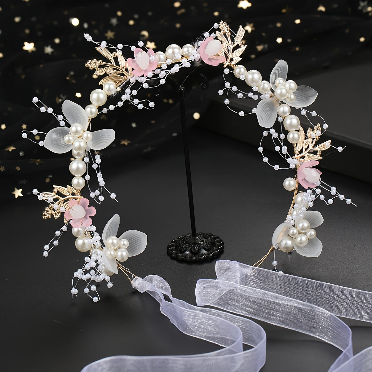 Многоцветная повязка на голову с искусственными жемчужинами и кристаллами в виде цветов для свадеб и мероприятий