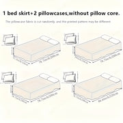 3pcs Embroidered Bed Skirt Set with Rose Lace Ruffles Polyester Includes Lace Bed Skirt and Lotus Leaf Pillowcases for Bedroom Guest Room