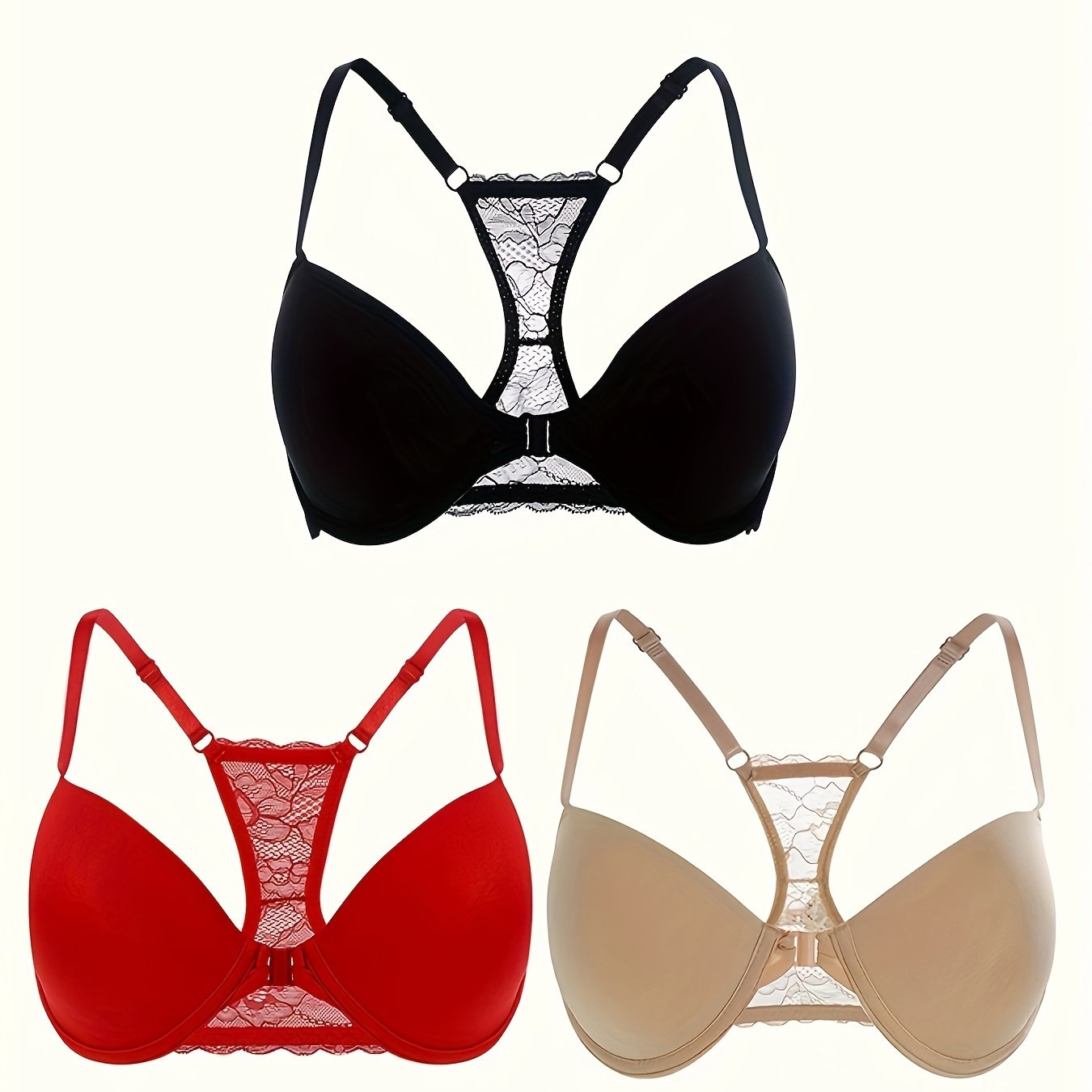 Women's Lace Push Up Bras with Front Buckle, Comfortable Breathable Lingerie