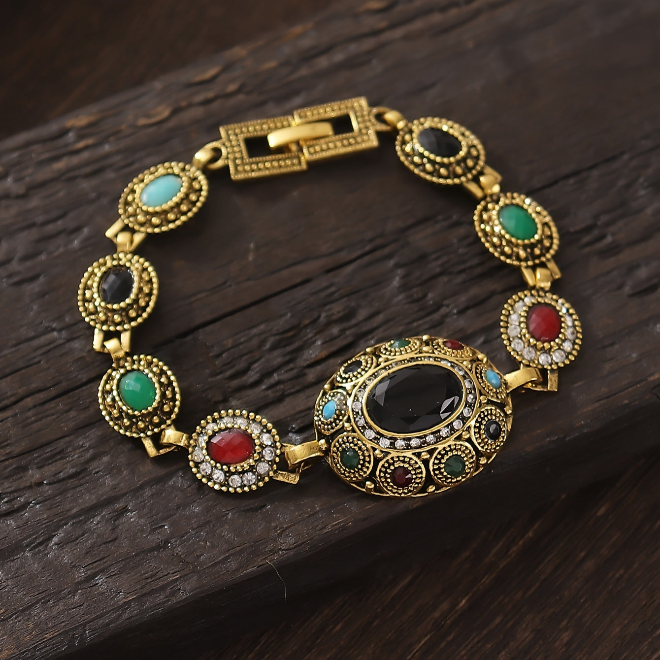 Women's Vintage Palace Style Bracelet with Water Diamonds and Geometric Starburst Design