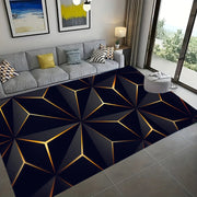 Black and Gold Geometric Area Rug for Living Room and Bedroom Slip-Resistant Carpet