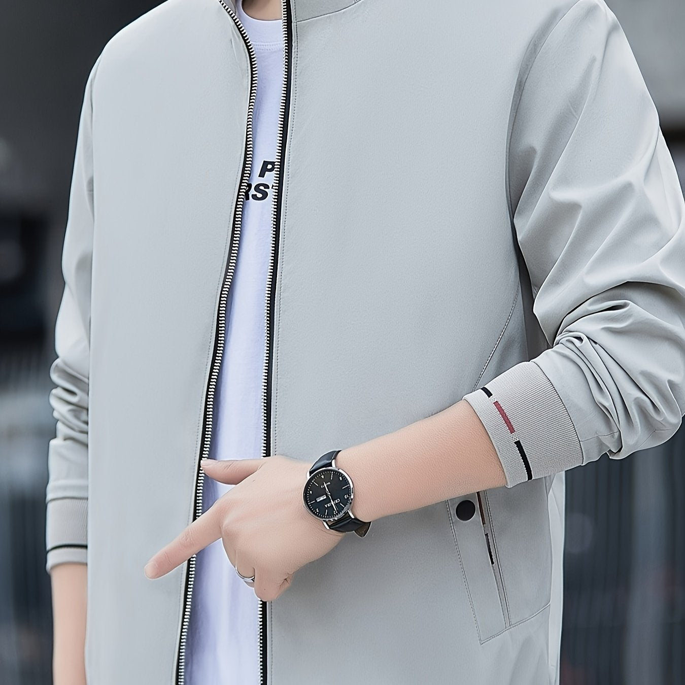 Erkaklar uchun tasodifiy shamol to'suvchi kurtka, zip-up yopilishi va turli xil yelka - sovg'a sifatida mukammal