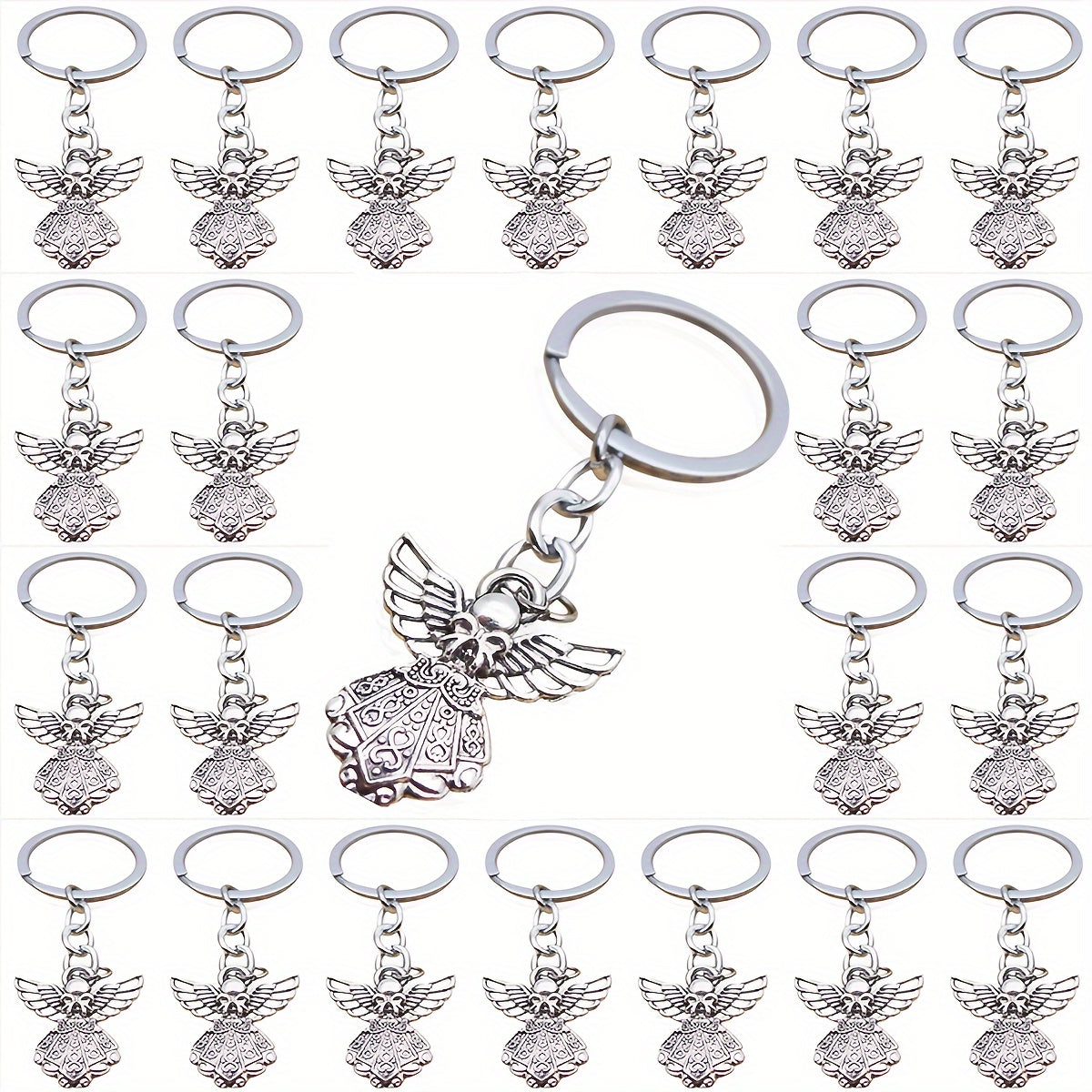 Silver Angel Keychain Set of 50 for Women Funeral Gifts Handmade Pendant