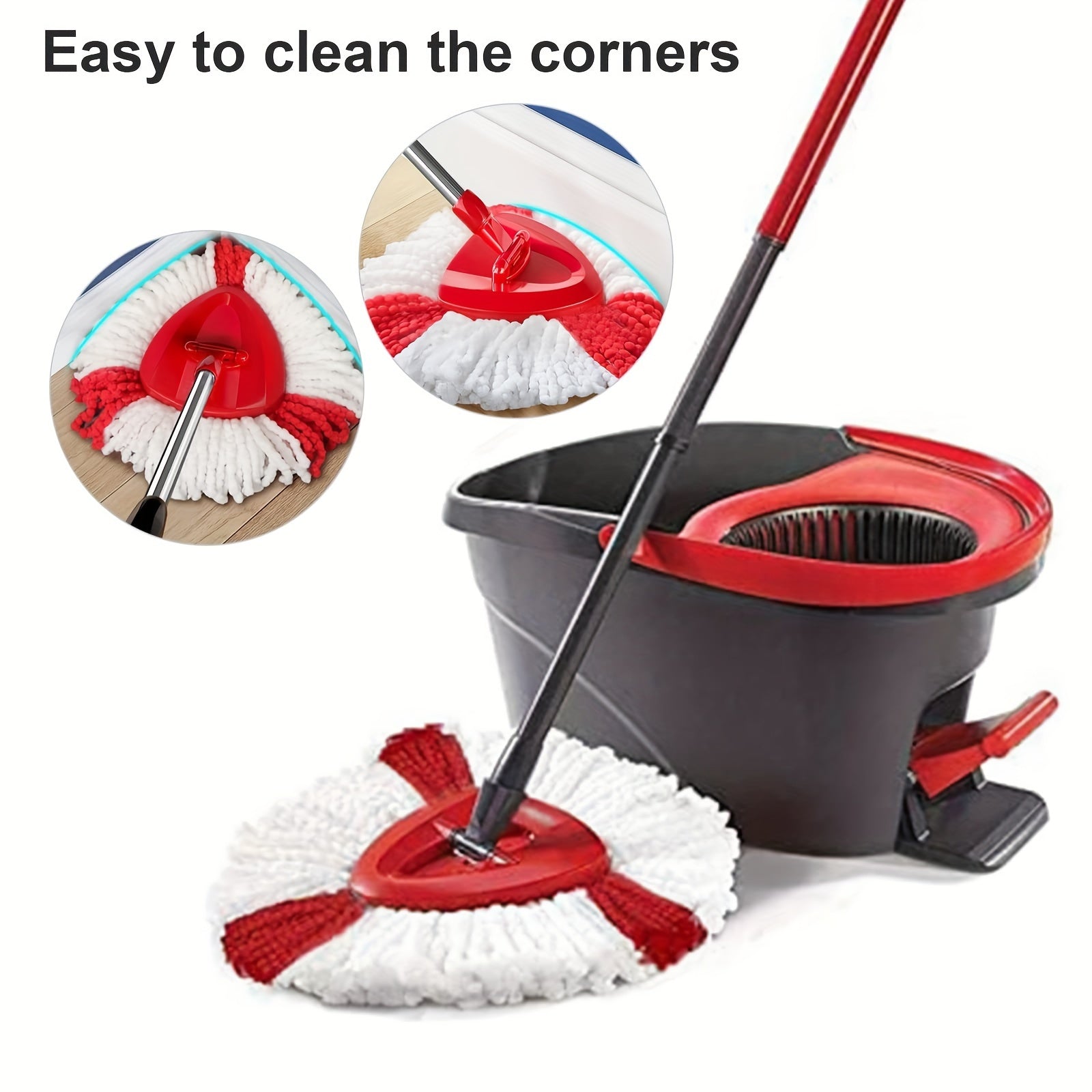 Oson Tozalash: Qizil va Oq Aylanuvchi Mop Boshlar bilan Bayram Qiling - 360° Aylanish, Ultra-M Yumshoq Material, Uy Tozalash Uchun Ideal