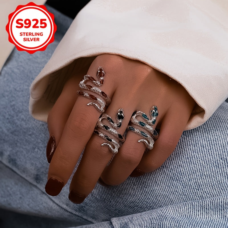 Sterling Silver Snake Open Ring Minimalist Animal-Inspired Statement Jewelry