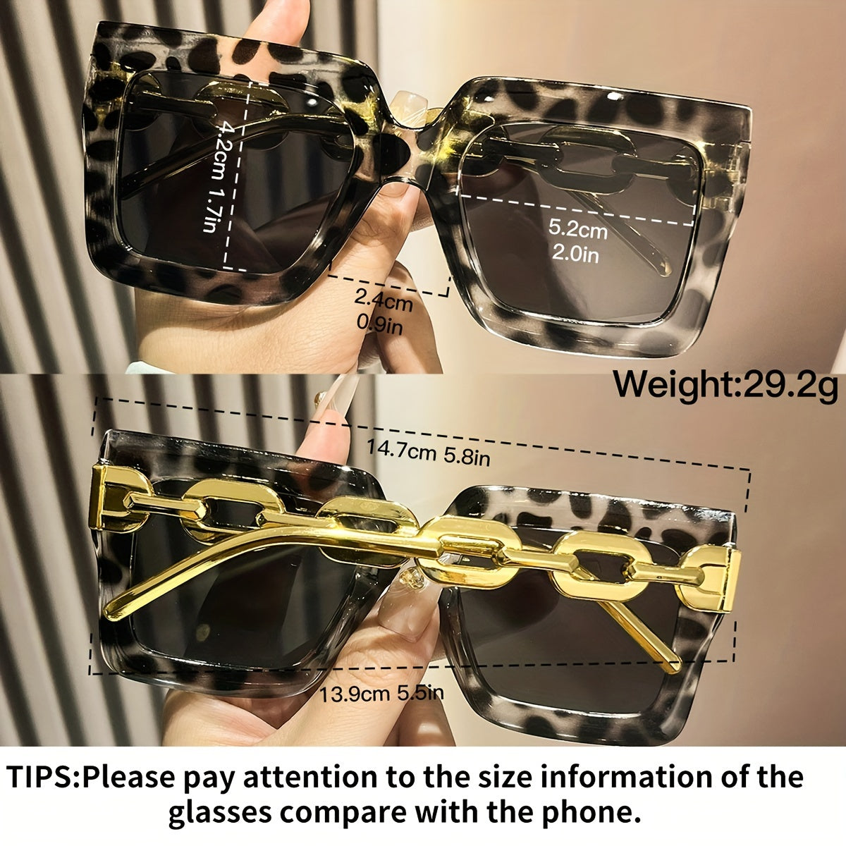 Women's Square Large Frame Glasses with Metal Chain Multicolor