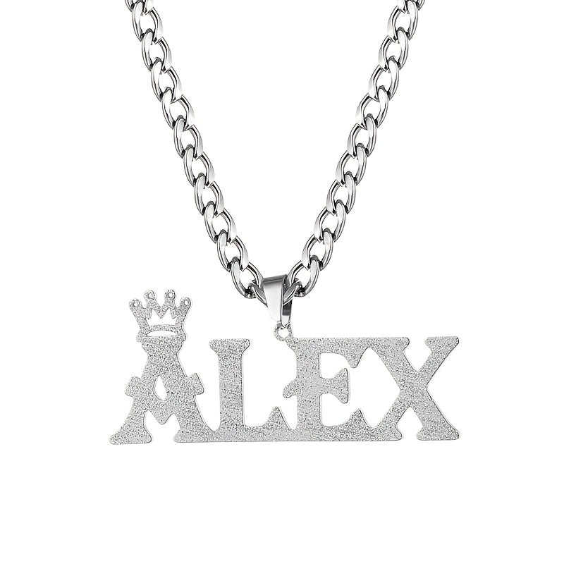 Personalized Name Necklace with Crown Pendant Stainless Steel Silver Plated Unisex Jewelry