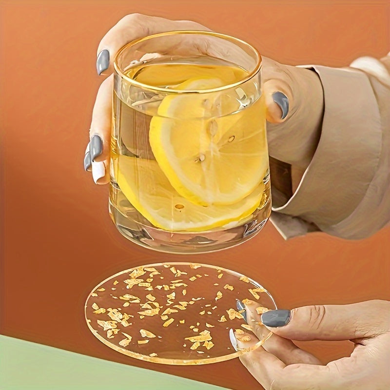 Luxury Gold Foil Acrylic Coaster Set Heat-Resistant Round Table Protector for Home Decor