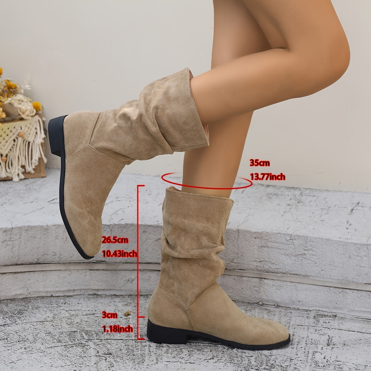 Women's Mid-Calf Western Boots Microfiber Square Toe Low Block Heel Brown