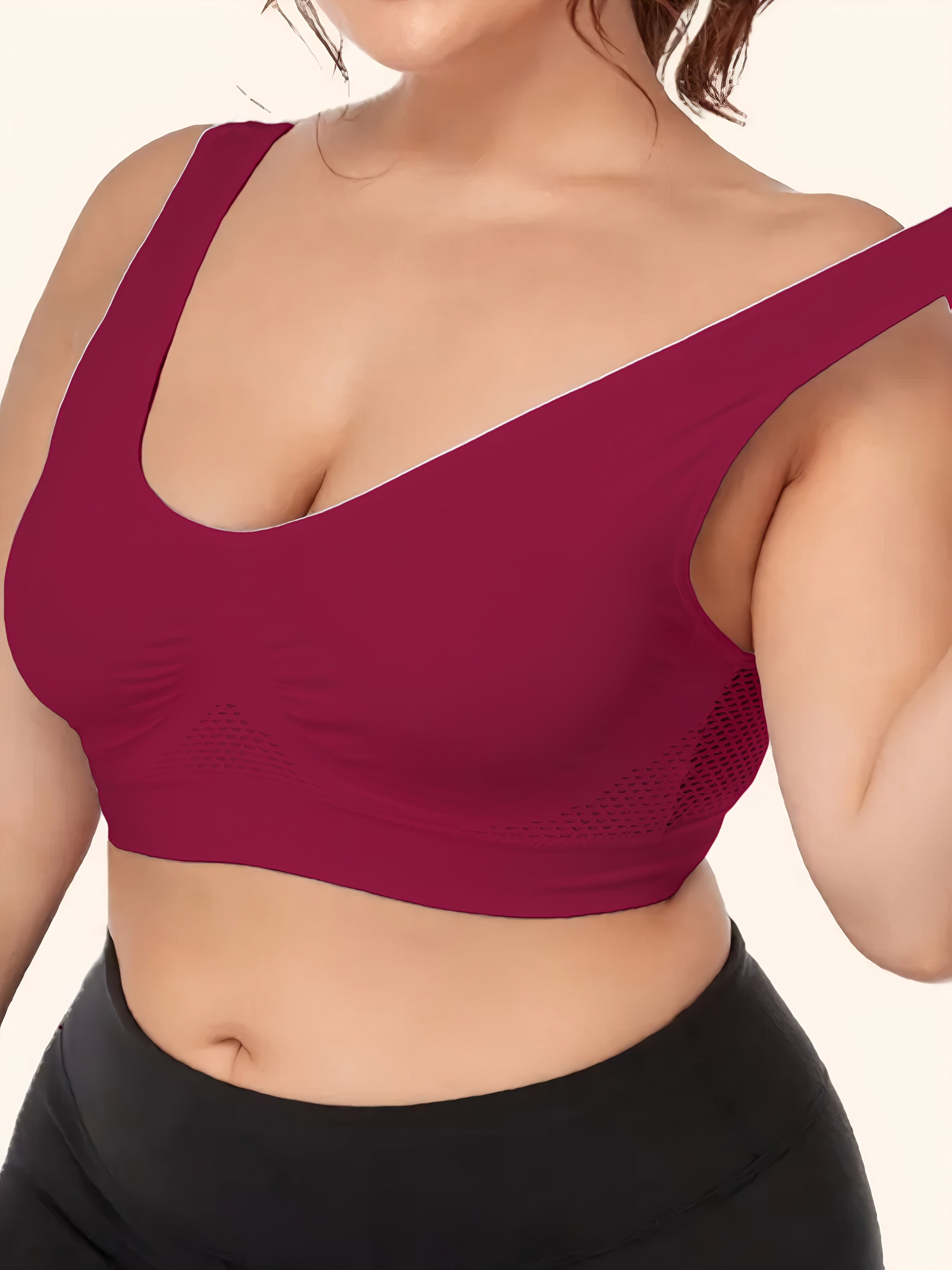 Women Plus Size Breathable Mesh Sports Bra Seamless Wireless Yoga Top